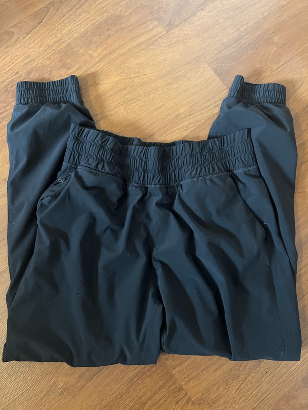 Women’s Black Elastic-Waist Track Joggers with Zip Pockets